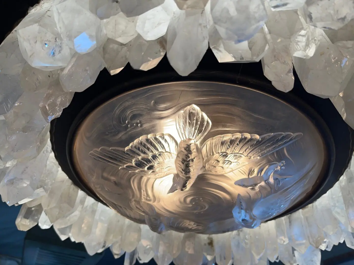 A close up of the light fixture in the room